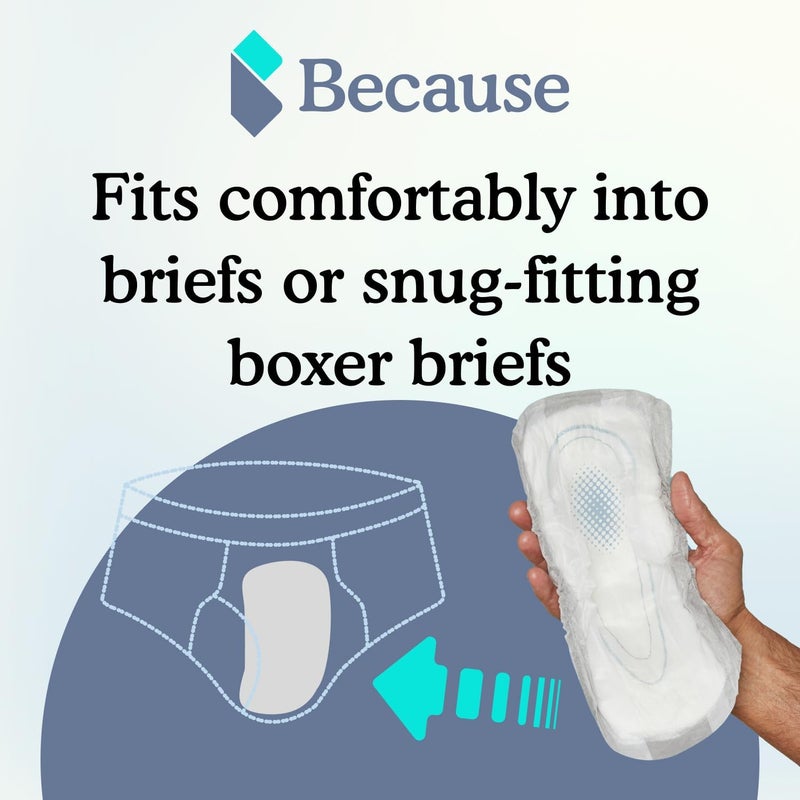 because Premium Guards for Men - 20 Count Pack of Discreet, Individually Wrapped Bladder Protectors - Complete Absorbency, Fast-Locking, Odor Control - Comfort Fit, 2 Cups of Absorbency - Image 4